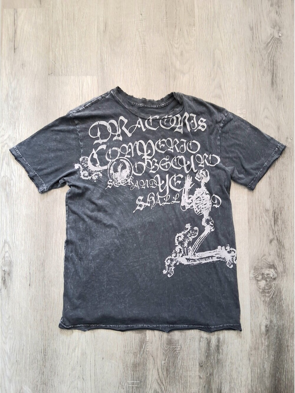 Vtg Y2K Dragon Alliance Lg Black Skeleton Graphic Distressed Made in USA T-Shirt
